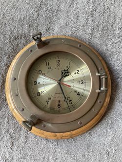 Vintage Quartz Ship’s Clock Brass Porthole Style  (Parts Or Repair)