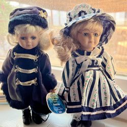 Two 2000 BARBARA LEE, PETITE PORCELAIN DOLLS AUSTRAILIA Young-Girl dimples + glasses