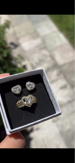 Gold-plated Crystal Heart Jewelry Set