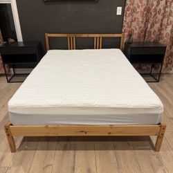 Wood Full Double Bed With Memory Foam Mattress Cama Colchon Cot Sleep 🛌🚚💤