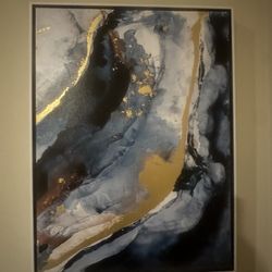 Set Of 2 Blue & Gold Abstract Wall Art - Modern Decor