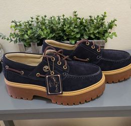 Women's Timberland Stone Street Platform Boat Woman Shoes Dark Blue Suede Size 9