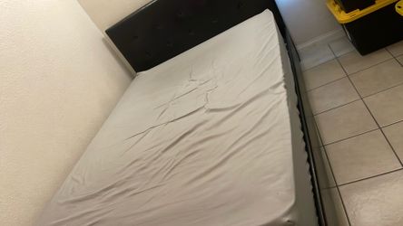 Black Leather Full-Size Bed frame with Drawer