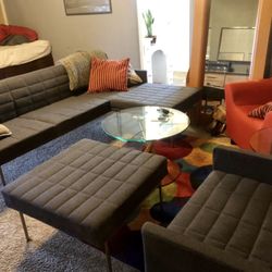 Herman Miller Tuxedo Sofa and Ottoman Graphite 100% Wool Authentic