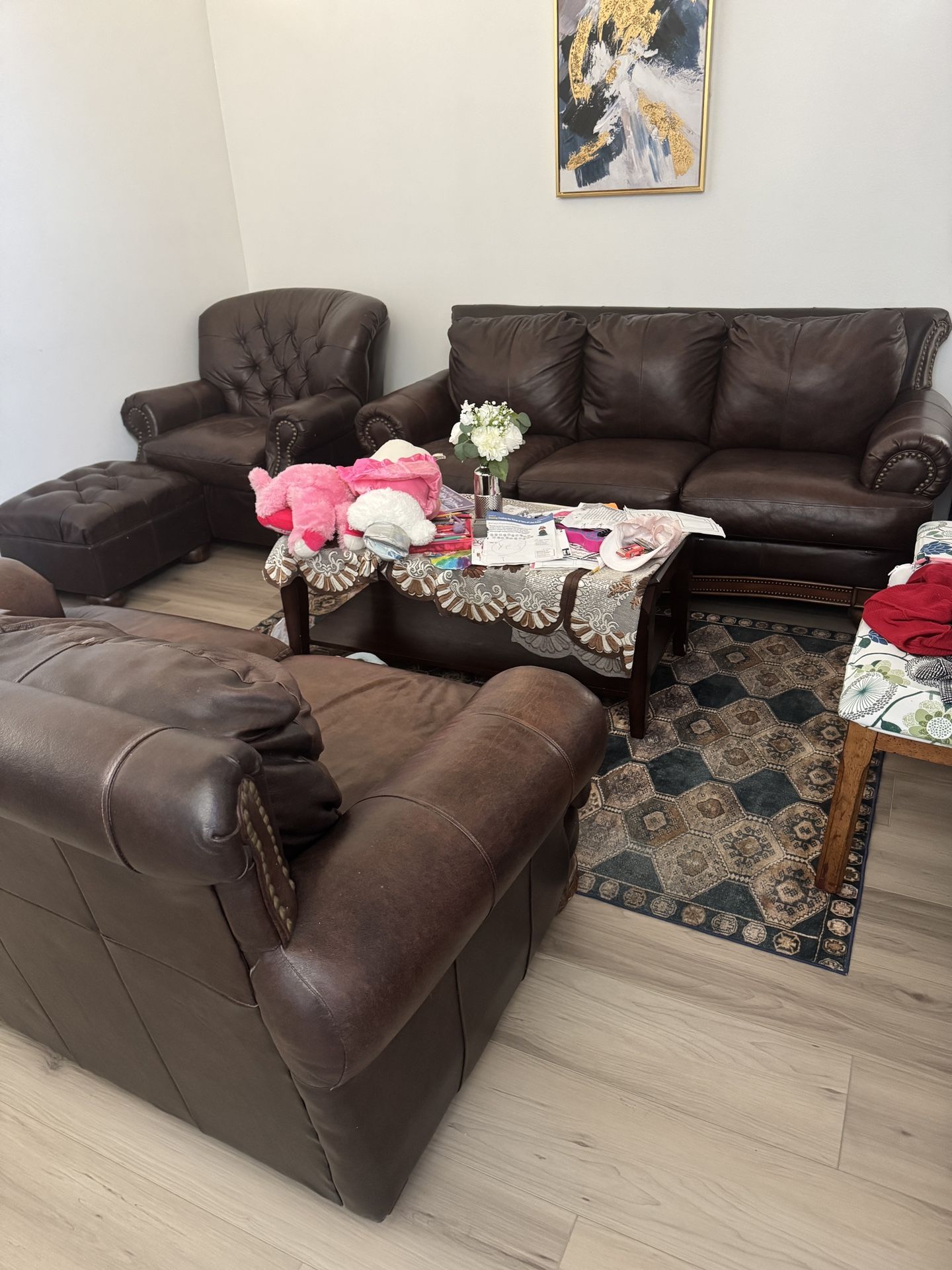 Sofa Set 4 Piece Lather Brown