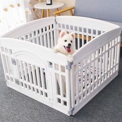 Pet Playpen Gate for Dogs Heavy Plastic Puppy Exercise Pen Small Pets Fence Puppies Folding Cage 4 Panels for Puppies and Small Dogs House White (33.5