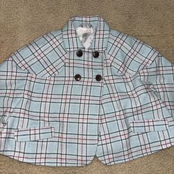 Janie And Jack Toddler Girl 4T-5T Plaid Poncho Blue 