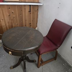 Vintage Round Table with Drawer,  and an Antique Chair