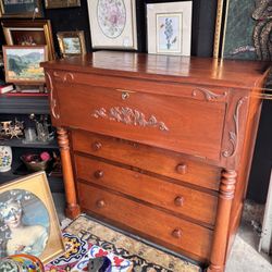 Antique Empire style vintage large mahogany dresser buffet with drop desk secretary 3 drawers
