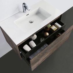 CA36-CG➕WH3618 35-3/8 in. W × 19-5/8 in. D Wall Mounted Floating Bathroom Vanity in Gray with Quartz Sand Composite Vanity Top in White