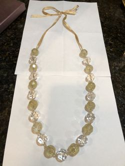 Clear plastic gold glitter large beads necklace ribbon tie