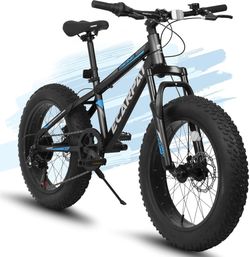 20 inch Kids Fat Bike for Boys Girls 8+ Years Old, Girls Boys Fat Tire Bike with Front Suspension, 7-Speed Boys Girls Mountain Bikes