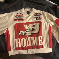 Boohooman "Boxy Twill Homme Moto Bomber racing" Red & Cream Jacket (Size XL)