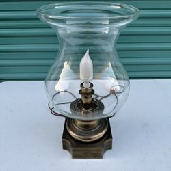 Vintage 1960s Heavy Brass Hurricane Glass Lamp