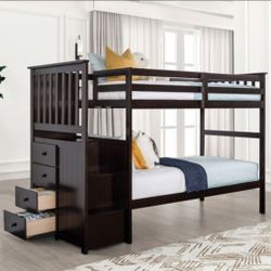 Twin/twin Size Espresso Bunkbed With Ortho Mattress Included