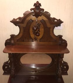 Antique Wood Mantel Shelf w/ Mirror