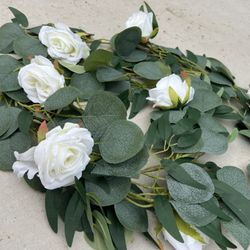 Eucalyptus Garland with White Roses 6ft long 