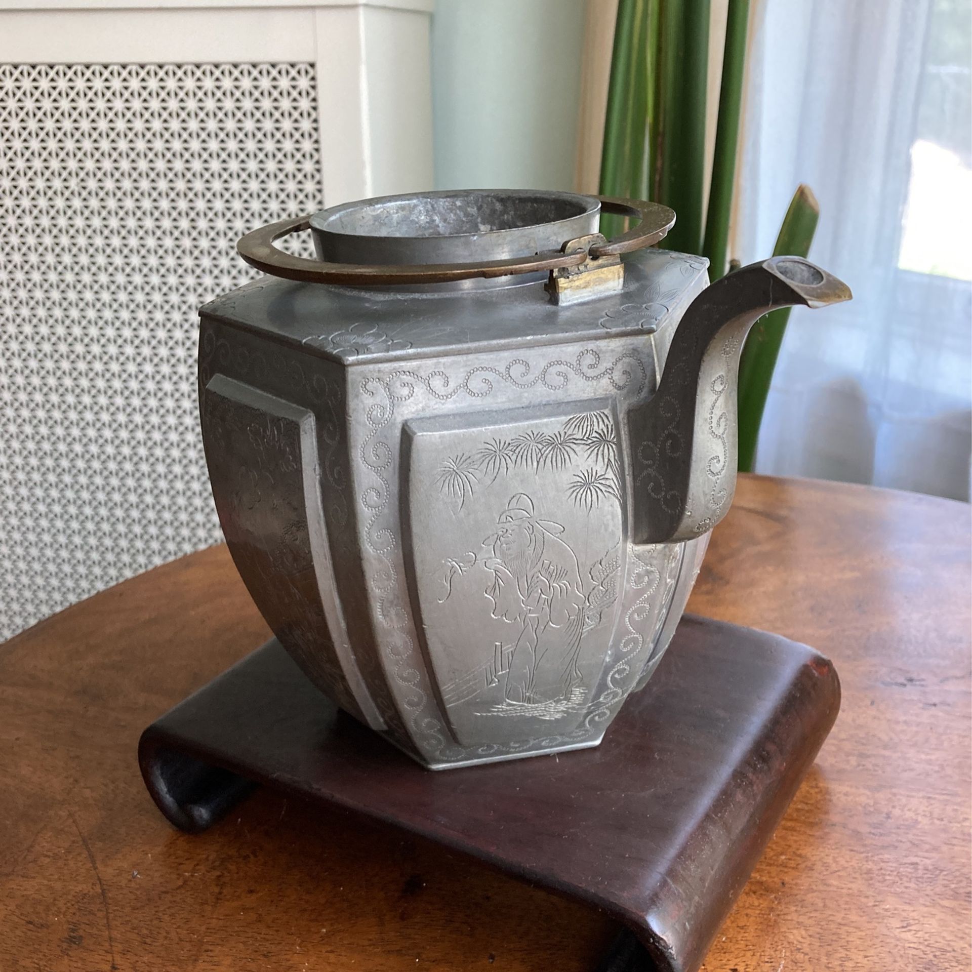 Antique Chinese Pewter Tea Pot 