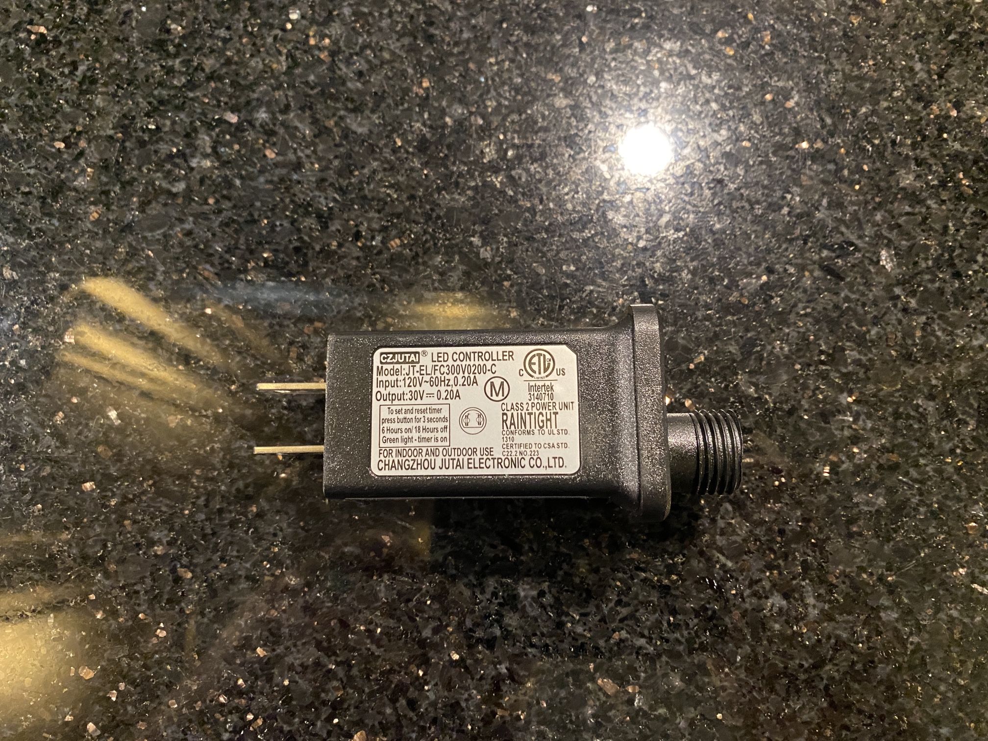 CZJUTAI Power Supply Raintight 30VDC 0.20A for LED Holiday Lights w/Timer Button