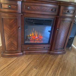Dark Brown Electric Fireplace TV Console Stand 