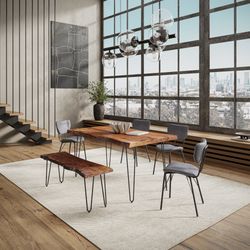 Nature's Edge Light Chestnut/Grey 60 Dining Table w/ 4 Owen Chairs and Bench