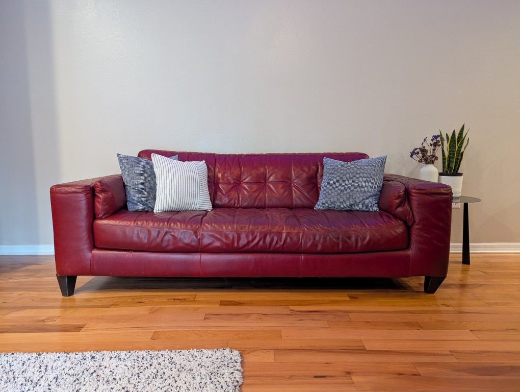 Elegant Burgundy Genuine Leather Couch Set - Used, Great Condition