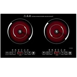 New 24 inch 2 Burner Electric Cooktop 110V Ceramic Electric Stove with 2 Cooktops 2000W Adjustable Portable Electric Cooktop