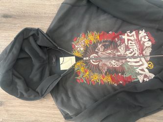 AllSaints Black Graphic Zip-Up Hoodie