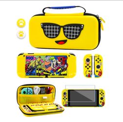 Switch OLED Case Bundle, Portable Travel Carrying Storage Bag for Nintendo Switch OLED, PC Protective Skin Cover, Screen Protector, Thumb Cap for Cons