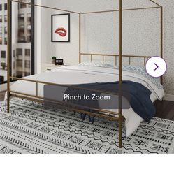  KING Bed Frame In Gold - Four-poster Bed Frame (dissembled, great condition) 