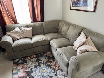 Dark Olive Green Suede Sectional Sofa