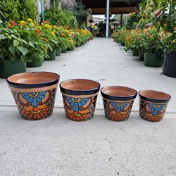 Blue Rim Rim Small Talavera Vase Set Clay Pots, Planters,Plants, Pottery. $75 set of 4