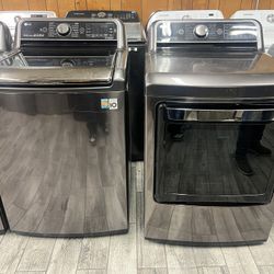 LG BLACK STAINLESS STEEL WASHER AND GAS DRYER TOP LOAD SET 