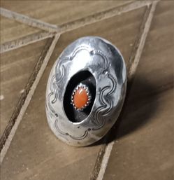 Vintage Navajo Sterling Silver and Coral Shadowbox Ring