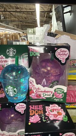 Nee Doh Super Skuishy Pink Strawberry Drink Toy