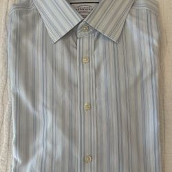 Charles Tyrwhitt Men's Blue Striped Cotton Dress Shirt 16.5 34 Slim Non-Iron