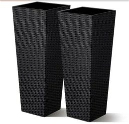 32 in. Black Plastic Tall Square Planter (Set of 2)