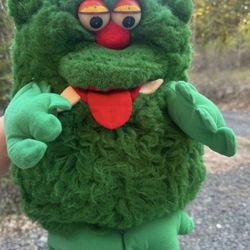 Gloorbs Furbles Yangjee Vintage 1986 Green Monster Hand Puppet GLOW IN DARK EYES