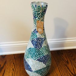 🌊 Handcrafted Mosaic Glass Vase – Blue & Teal – NEW w/ Tag