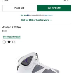 Jordan 7  Size 12 Retro Flint Right Shoe Only For Amputee Artwork And Or Display