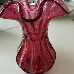 Cranberry Glass Vase Vintage
