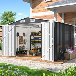 New-10x8 FT Outdoor Storage Shed, Metal Garden Tool Shed with Updated Frame Structure and Lockable Doors, Ideal for Backyard Garden Patio Lawn, Grey