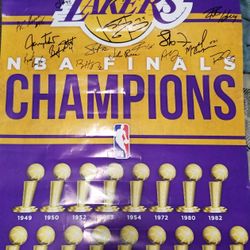 Lakers Greats Signed 24x36 Poster. Shaq, Jabbar, Magic, Worthey Signed Plus 