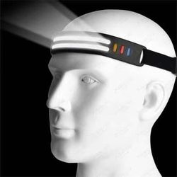 USB Rechargeable Headlamp,  (Three White lines Light) 230° Wide-Angle LED Headlight, Lightweight Hands-Free Control Waterproof Silicone Sensor Headlam