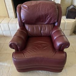 All Leather High Bustle Back Chair and Matching Ottoman 