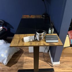 Electric Desk Dual Motor Height Adjustable Electric Standing Desk with Keyboard Tray, 48 x 24 Inch Sit Stand Table with Splice Board, Black Frame/Rust