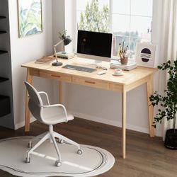 Computer Desk with Solid Wood Table Legs and Drawers for Home Office Writing Study Desk 39.4''L x 21.7''W x 29.5''H Wood Color