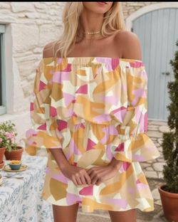 Colorful Off the Shoulder Mini Dress