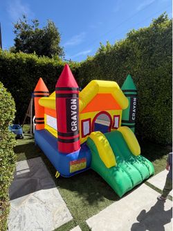 Inflatable Crayon Bounce House with Slide + 750W Blower | Like New