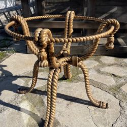 Circa Italian Gold Gilt Iron Metal Rope & Tassel Side Table Hollywood Regency Decor